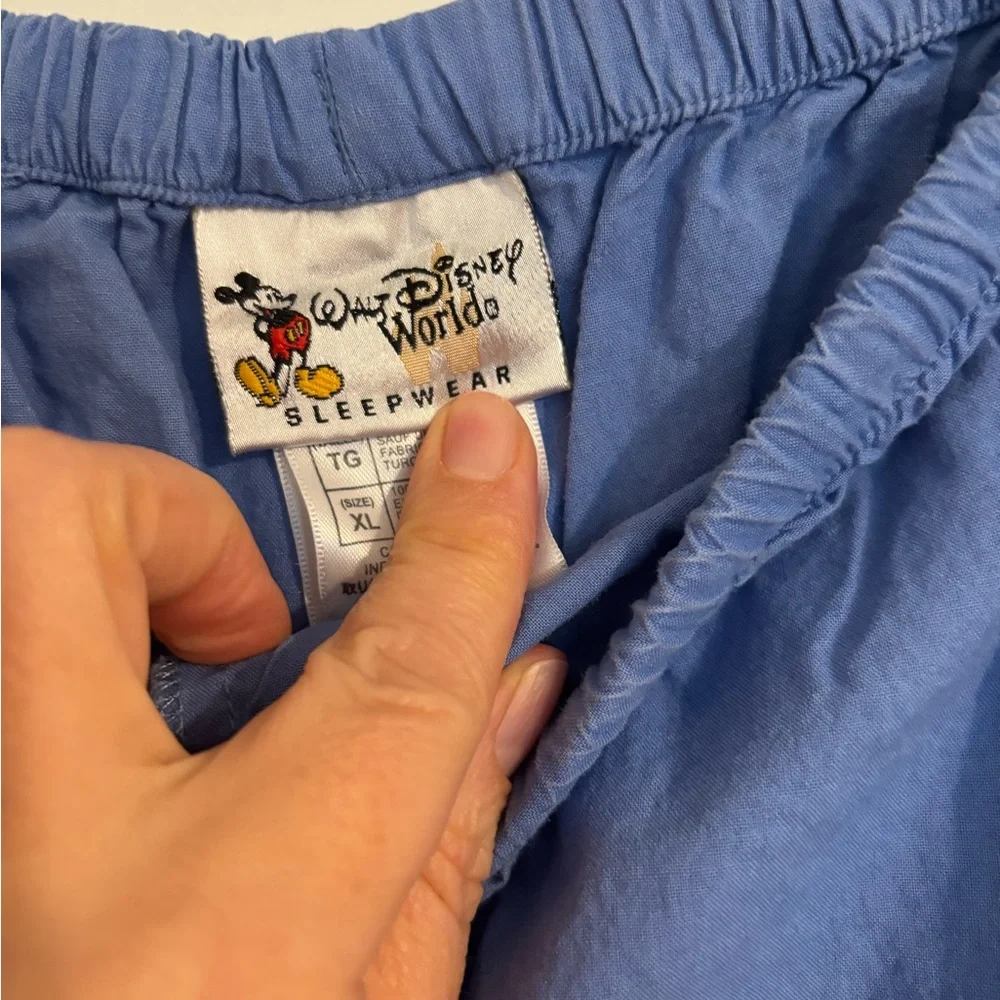 Disney Blue Women's Pajama Pants with Mickey Embroidered Patch 100% Cotton - Picture 4 of 5